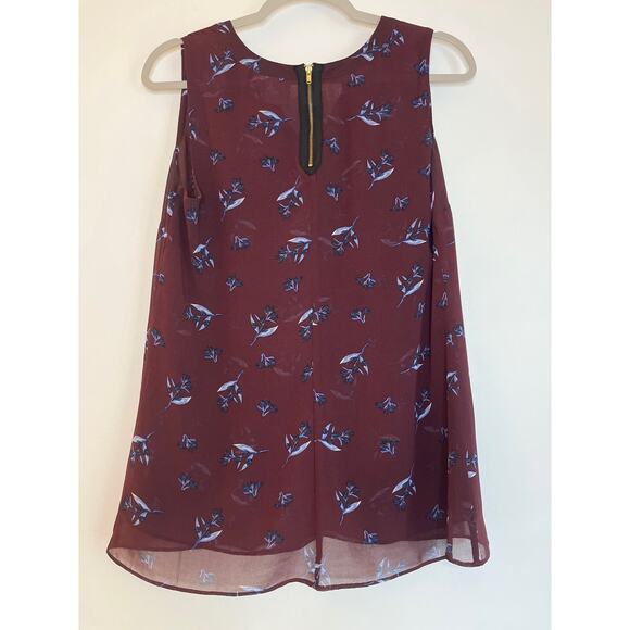 Cabi Icy Floral Bouquet Blouse Size S Burgundy Sheer Sleeveless Back Zip Fairy - Picture 2 of 7